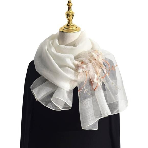 Women Silk & Wool Long and Large Scarf Shawl Wrap For Evening Dress - Picture 3 of 6